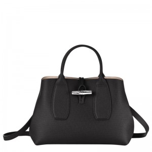 Longchamp Roseau M Women's Handbags Black | HCD-356280