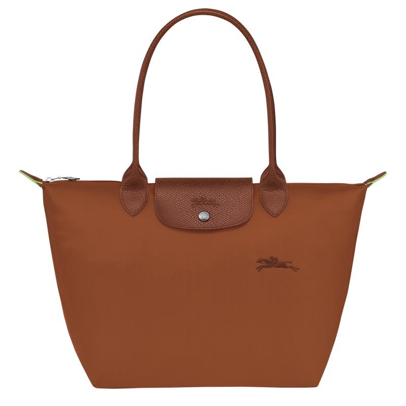 Longchamp Le Pliage Green M Women\'s Tote Bag Cognac Brown | RVK-637012