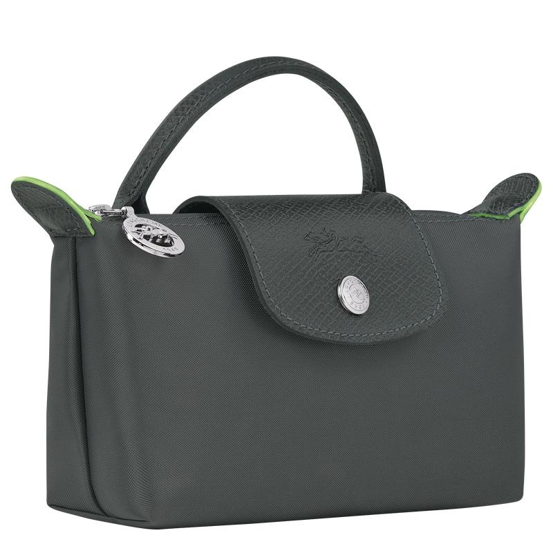 Longchamp Le Pliage Green with handle Men's Pouches Graphite Grey | NPQ-429751