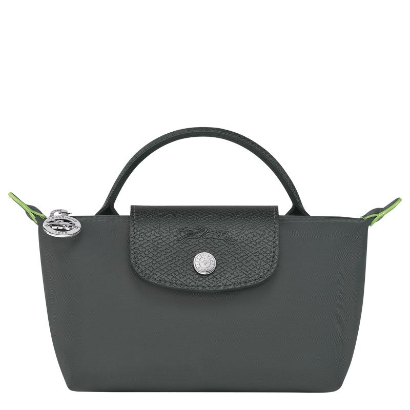 Longchamp Le Pliage Green with handle Women\'s Pouches Graphite Grey | CPZ-180467