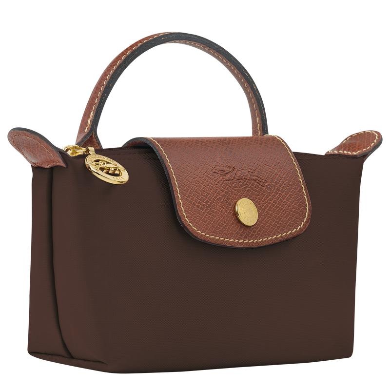 Longchamp Le Pliage Original with handle Women's Pouches Ebony Brown | NUQ-578342