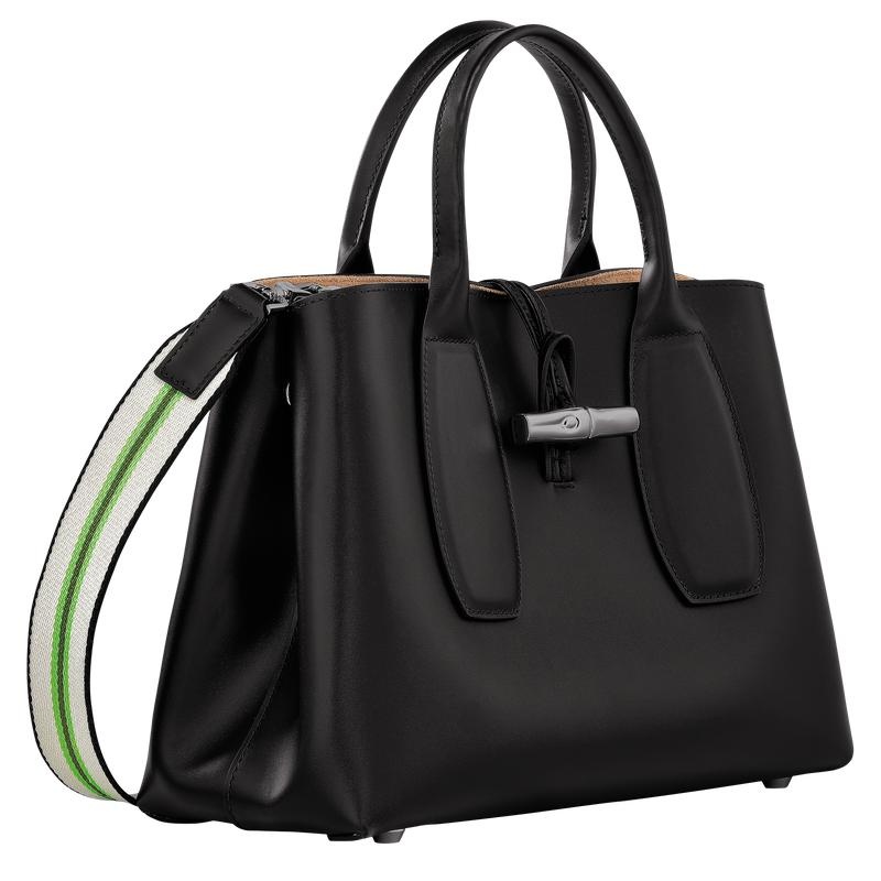 Longchamp Roseau M Women's Handbags Black | WQK-063574