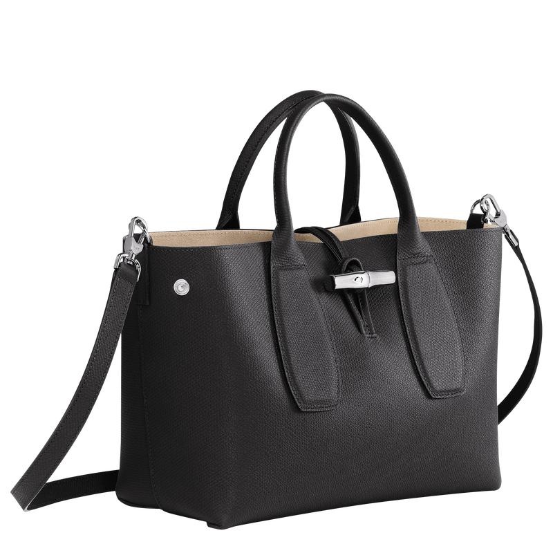 Longchamp Roseau M Women's Handbags Black | HCD-356280