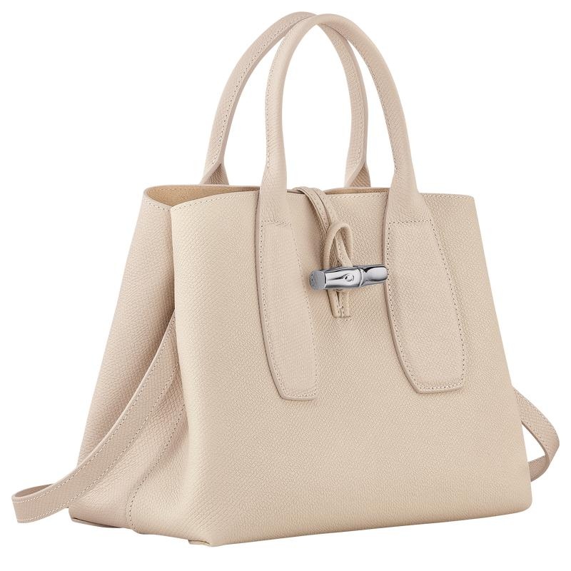 Longchamp Roseau M Women's Handbags Paper White | FED-184576